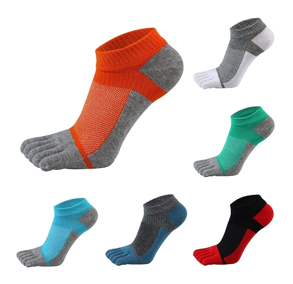 Skarpetki Oddychające 6 Par Niewidoczne Skarpetki Do Kostek Patchwork Low Tube Sporty Domowe Skarpety Z Pięcioma Palcami Unisex Antypoślizgowe
