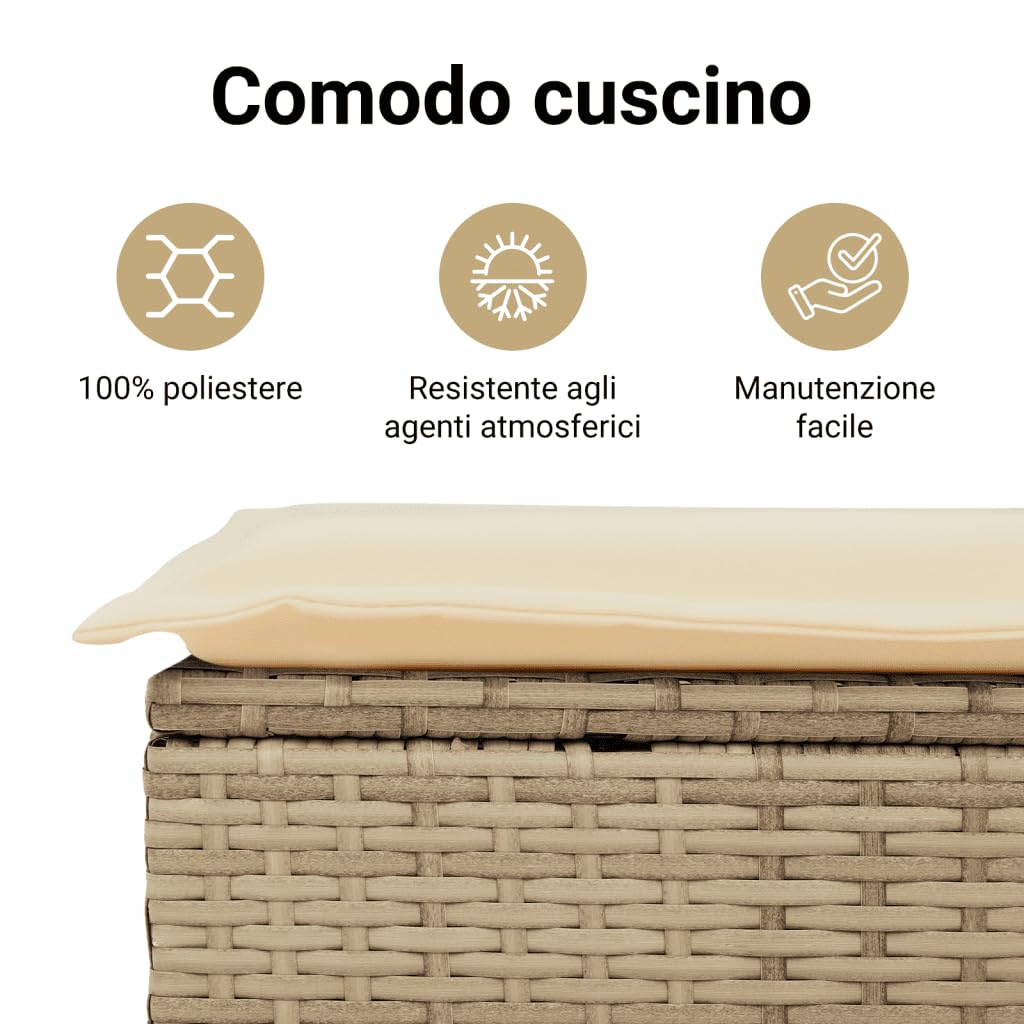 vidaXL Divano Angolare da Giardino con Cuscini Beige in Polyrattan