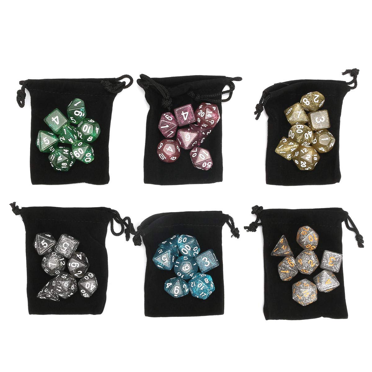 Lot de 42 dés polyédriques D20 D12 D10 D8 D6 D4 avec pochette en velours