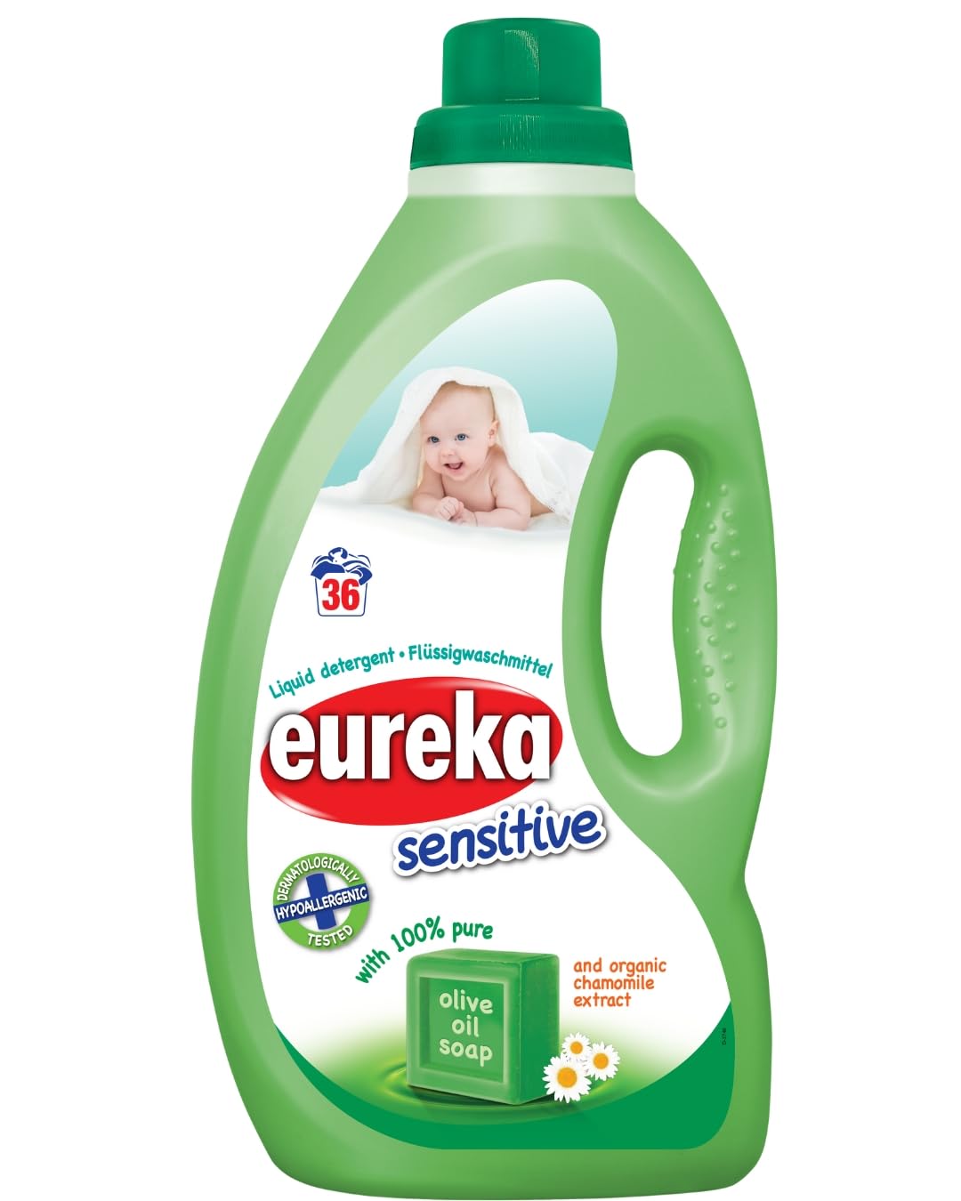 Eureka Liquid Baby Clothes Detergent 1.8L – 100% Olive Oil Soap & Organic Chamomile Extract, Gentle & Hypoallergenic for Sensitive Baby Skin.