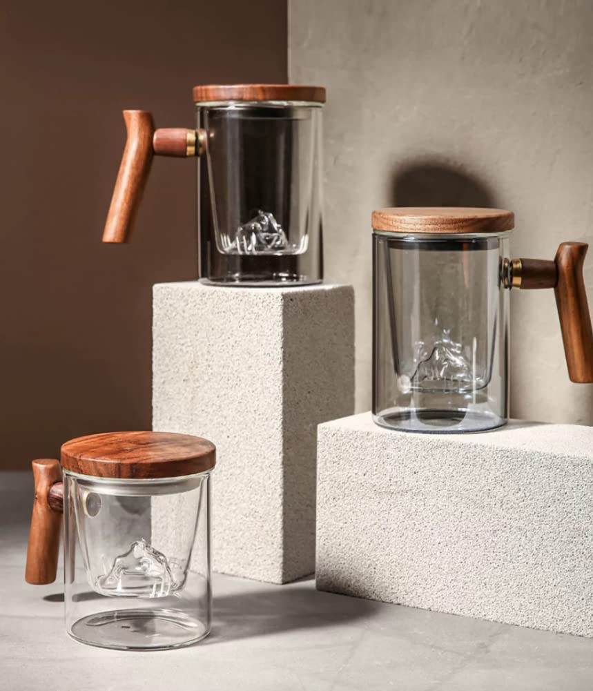 ELABORATE CHOICE Japanese Mug Teacup with Infuser and Wooden Handle,Filtered Tea Separation Cup, Infusion Mugs with Inner Filter for Home and Office A07