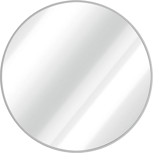 BizChair Espejo de pared redondo con marco de metal plateado de 24 pulgadas, espejo de acento grande para baño, tocador, entrada, comedor y sala de disponible en Yaxa Colombia