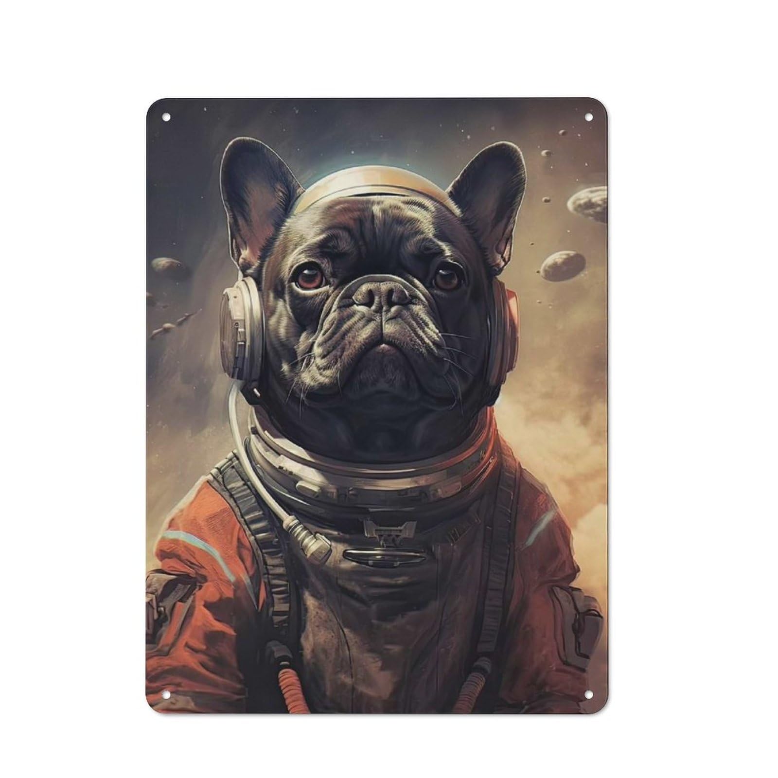 Junmoney Style-19 Decorative Tin Plaque With French Bulldog Mars Design 40X30cm, Classic Novelty Wall Art For Flat, Dorm Room, Lounge Or Cafe