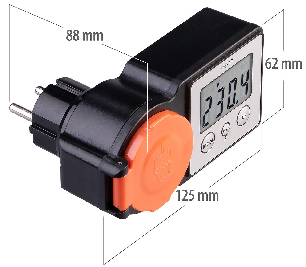 revolt Strommessgerät Steckdose: 2er-Set Outdoor-Energiekostenmesser & Stromverbrauchszähler, 3.680 W (Stromzähler Steckdose außen, Watt Messgerät, Solar Lichterkette)