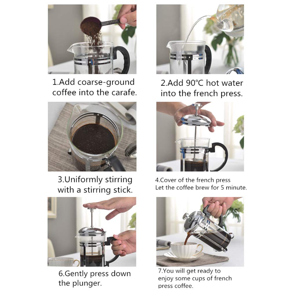 Lids Cafetera Portátil Prensa Francesa Cafetera, Olla De Prensa De Café De Vidrio Espesado, Tetera Cafetera De Té Resistente Al Calor Pote De La Cafetera del Filtro para Casa Oficina (600ml)