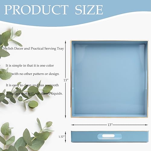 Miniatura 3 de Spsyrine Bandeja decorativa azul claro para sala de estar, bandeja cuadrada moderna de plástico para mesa de café otomana y cocina, 13 x 13 pulgadas.