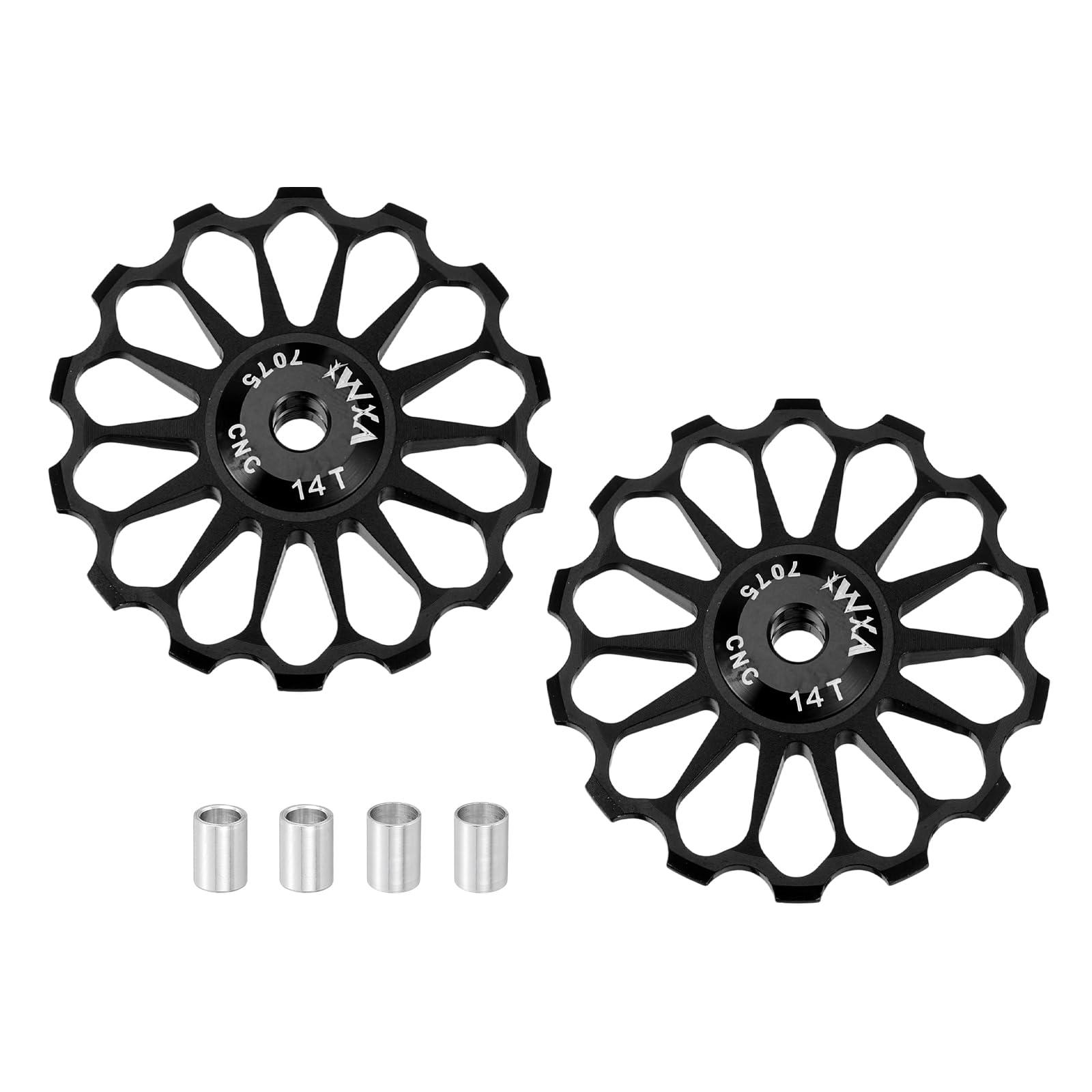 sourcing map 2 Set Bicycle Rear Derailleur Pulley 14T Ceramic Bearing Wheel Aluminum Alloy Guide Roller Wheels for 8/9/10/11 Speed Transmission System Road Bike Mountain Bike MTB BMX, Black