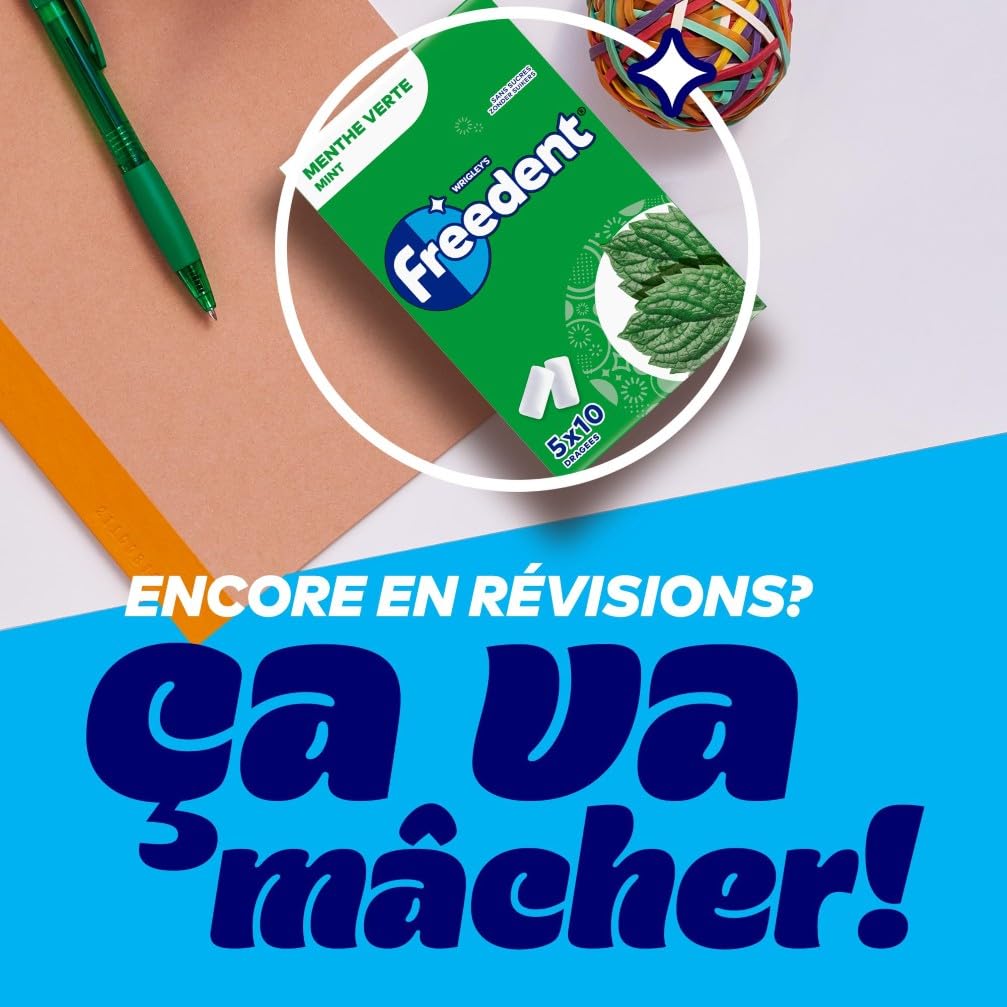 FREEDENT Chewing Gum Sans Sucre Goût Menthe Verte 5 Paquets 70g