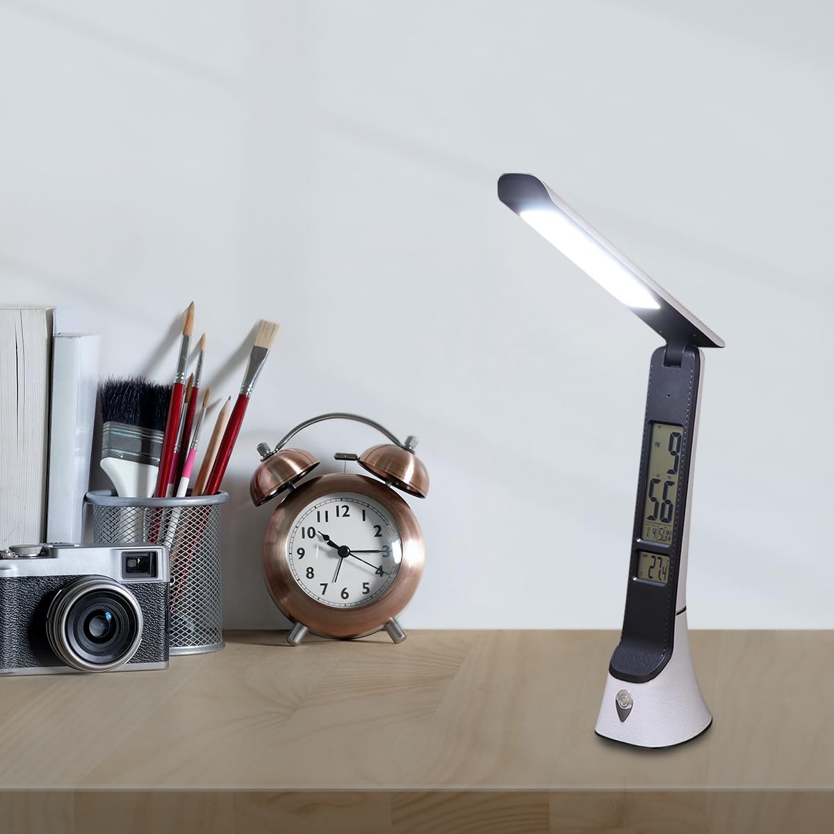Gatuida Luce Notturna a LED Pieghevole Ricaricabile Lampada da Tavolo con Protezione gli Occhi e Calendario Perpetuo Elettronico Touch per Studenti e Lettura Bianca