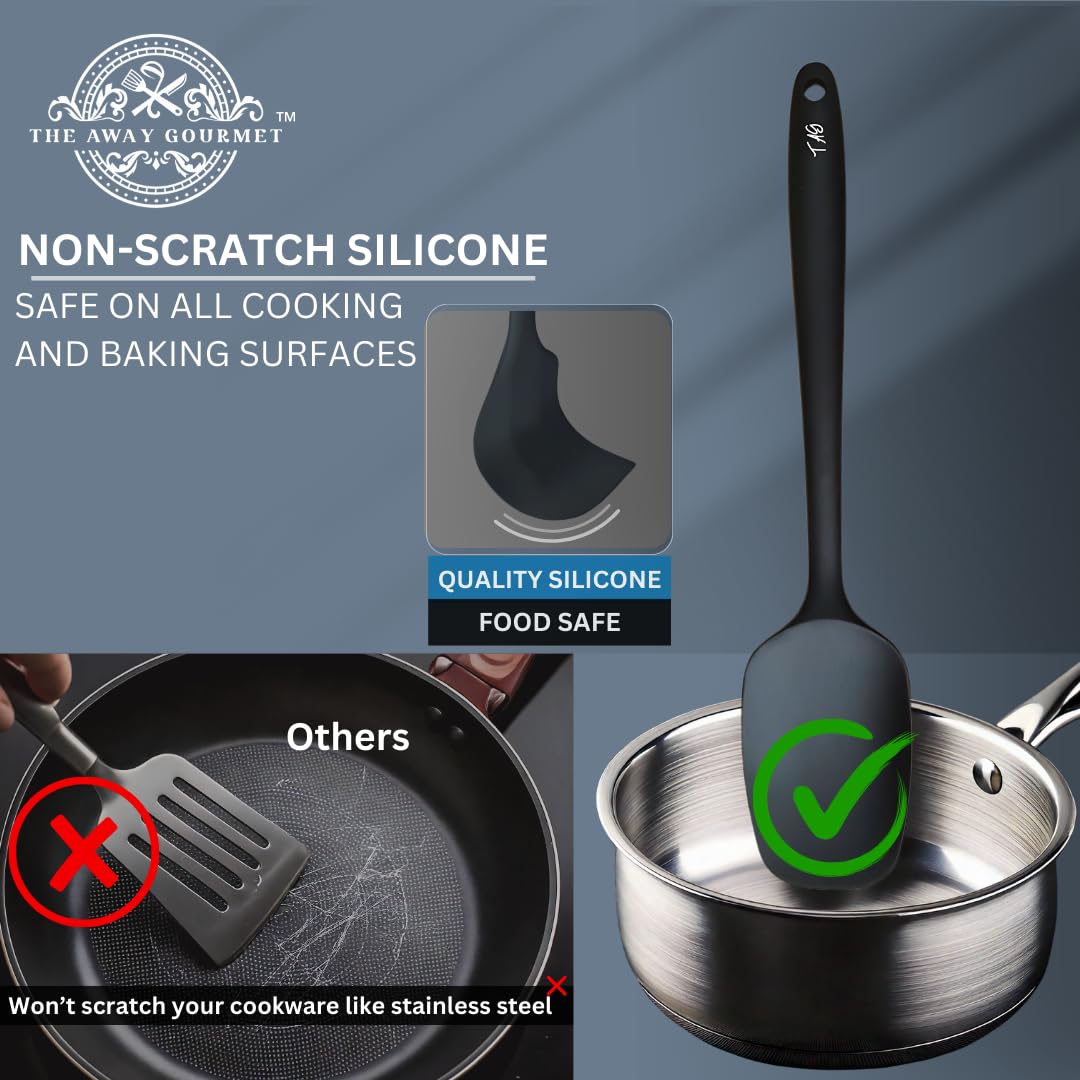 Juego de 5 espátulas de silicona, sin BPA, resistentes al calor hasta 231.1 °C, utensilios de cocina antiadherentes para hornear, cocinar y mezclar, aptos para lavavajillas (negro)