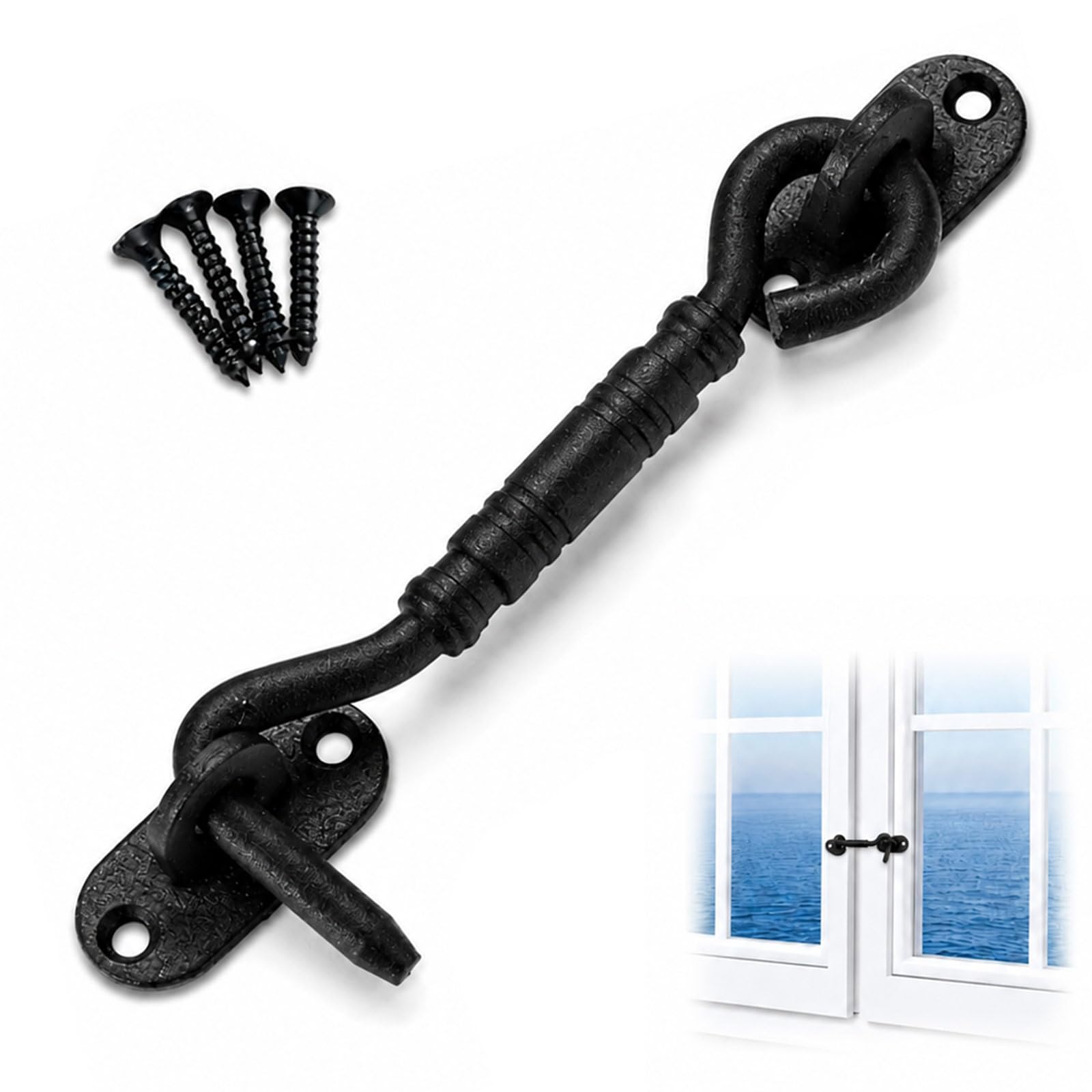 14.3cm Matte Black Heavy Duty Stainless Steel Hook and Eye Cabin Gate Latch