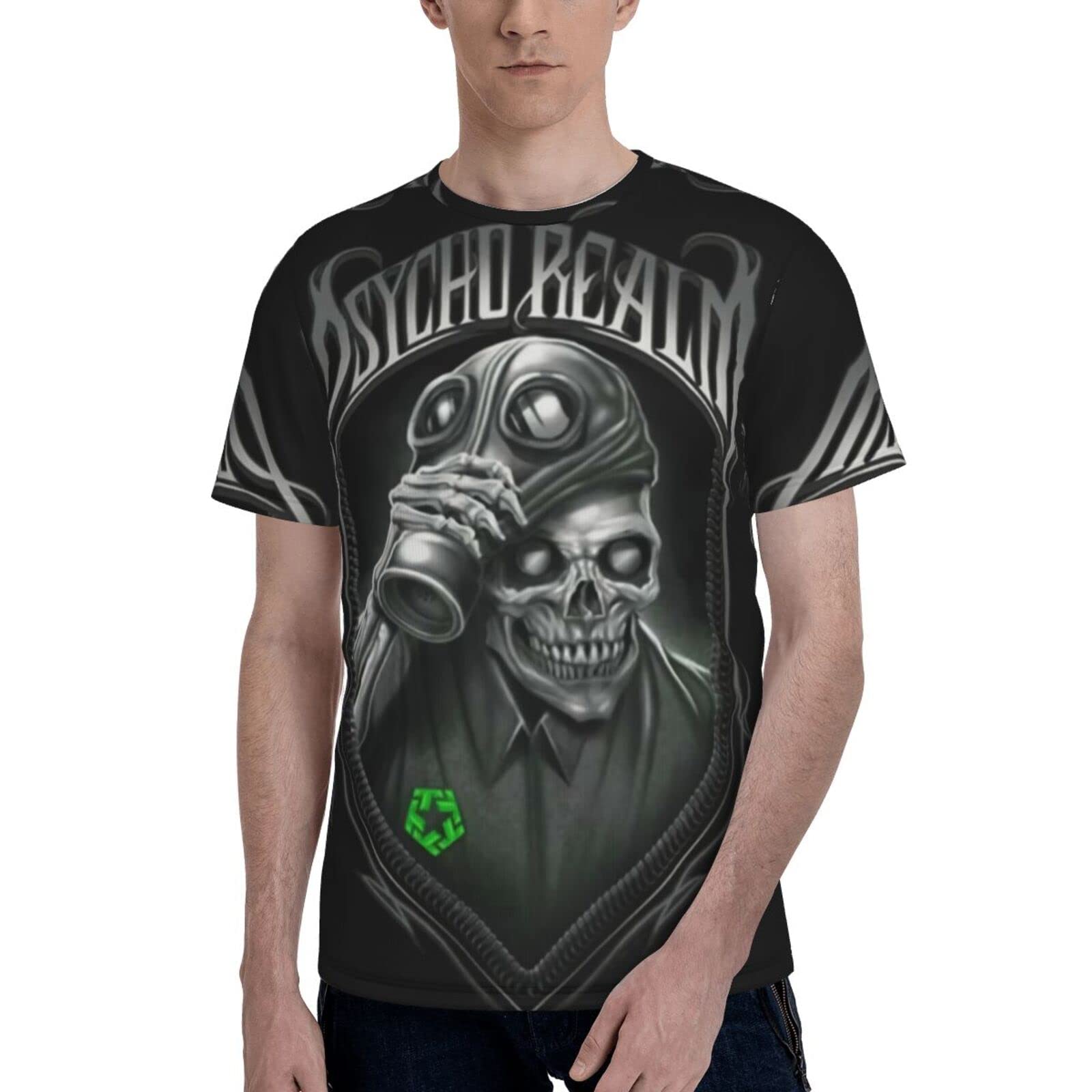 The Psycho Realm Men's Short Sleeve Crew Cotton T-Shirt All Over Print Graphic Tee