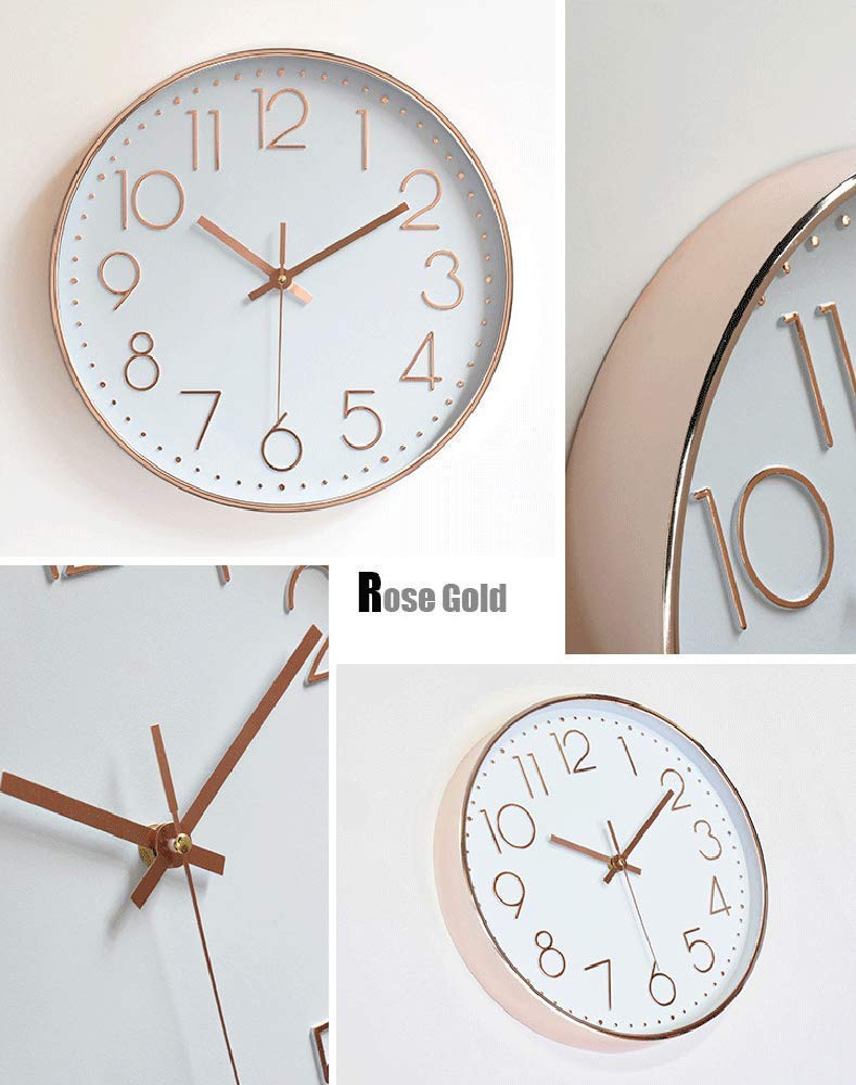 Tebery Horloge Murale 30cm Silencieuse Or Rose - Moderne Et Élégante Pour Toutes Pièces