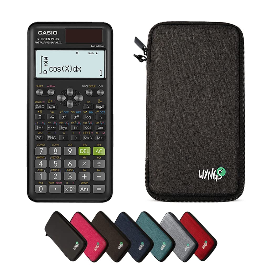 Casio fx-991ES Plus 2nd Edition with WYNGS Protective Case Dark Grey - Scientific Calculator - Basic Set, darkgray