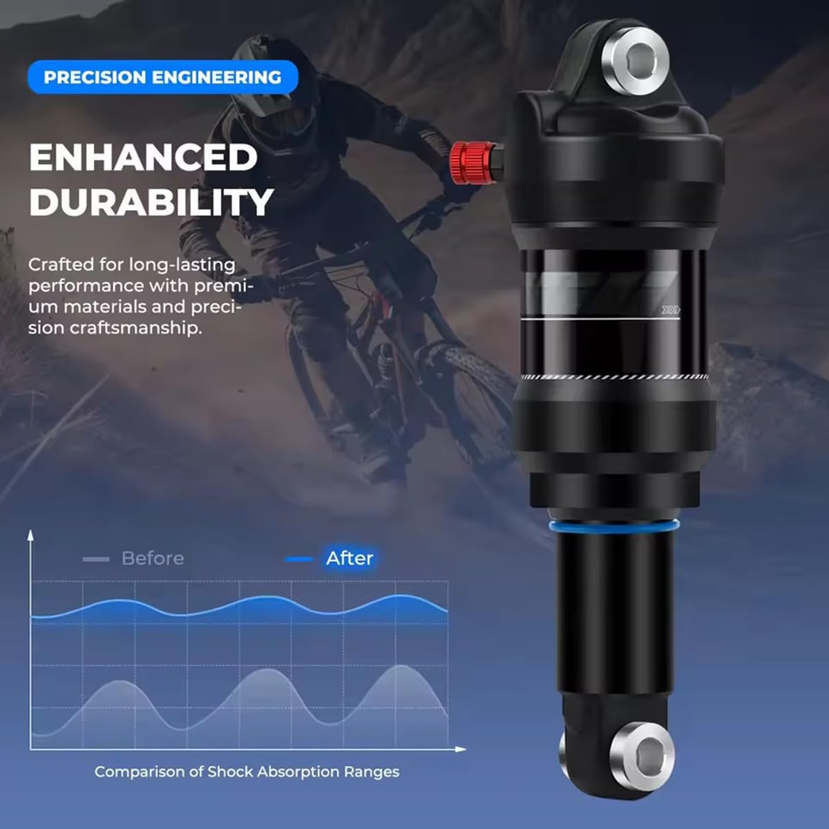 Ammortizzatore per mountain bike, 120 – 200 psi, regolabile, ammortizzatore posteriore per bici elettrica (165 mm)