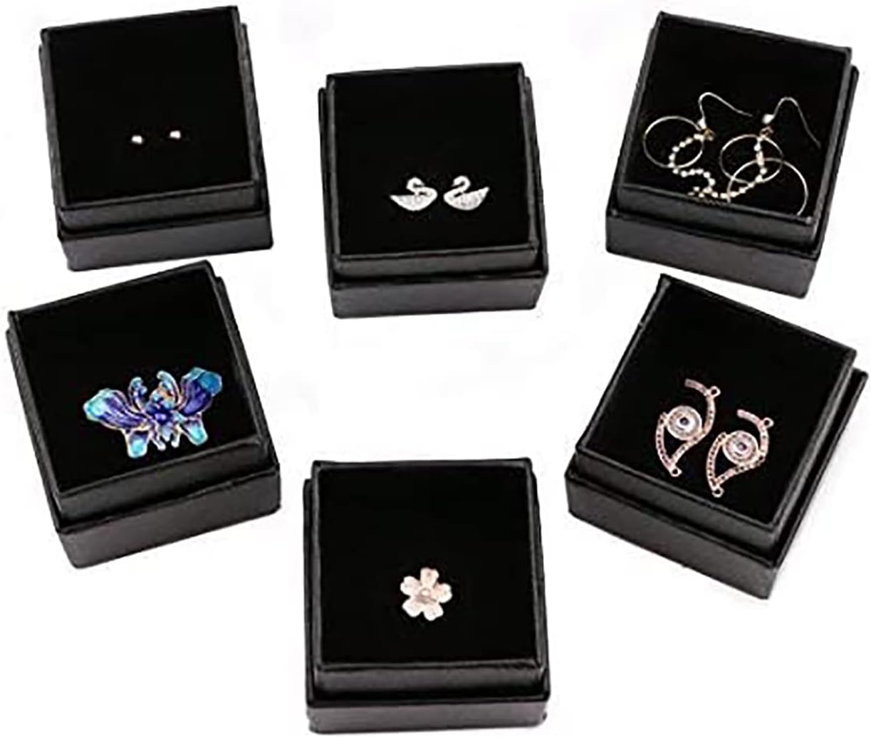 Sdootjewelry Ring Box, 1.97 x 1.97 x 1.57” Kraft Earring Ring Boxes, 50 Pack Square Cardboard Jewelry Gift Boxes Black Small Earring Ring Gift Box with Foam Insert for Wedding Jewelry Packing