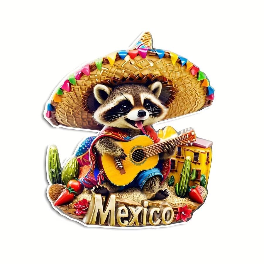 Imán decorativo de acrílico estilo mapache mexicano miniatura 2