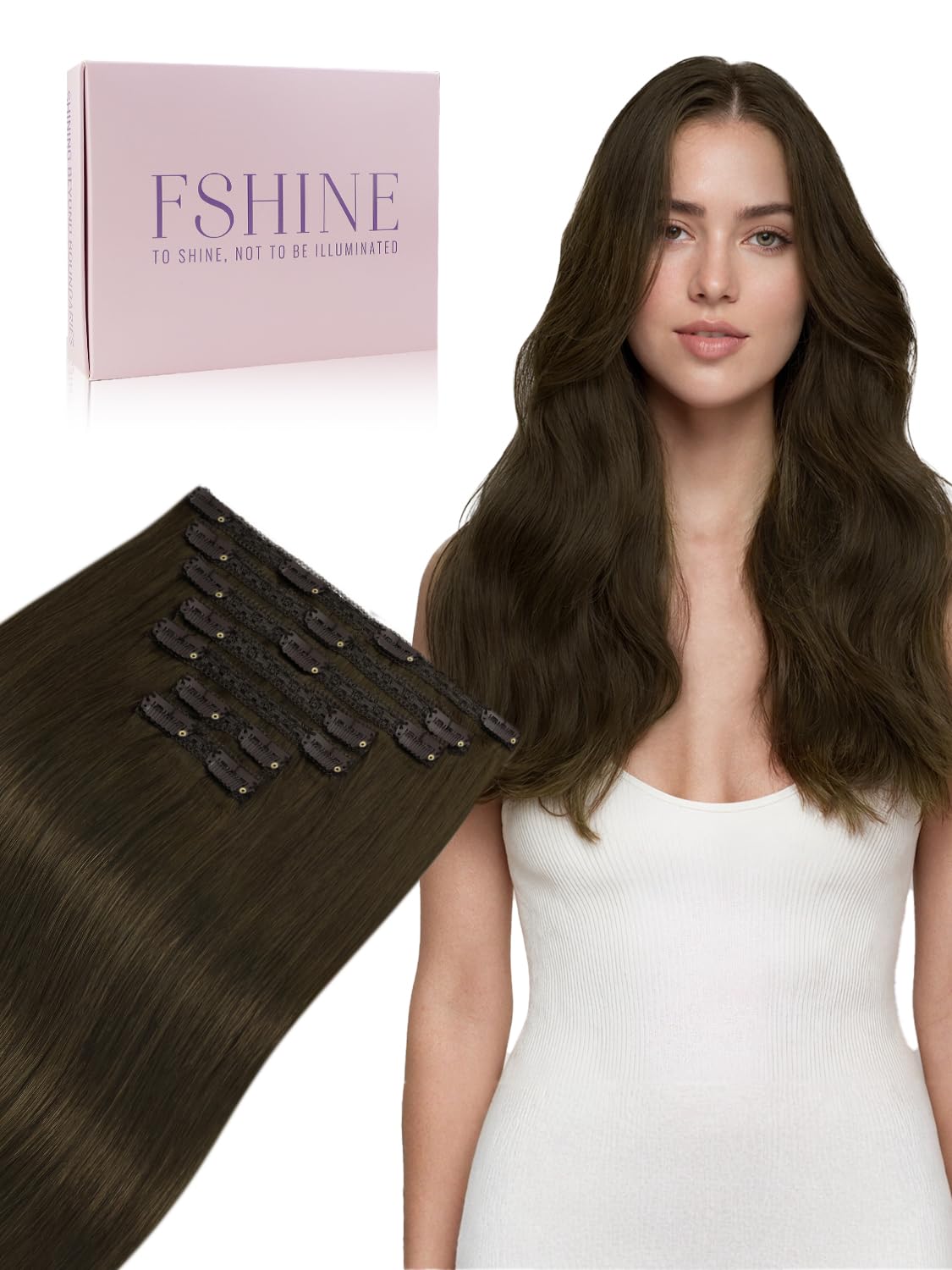 Fshine Extension Capelli Veri Clip 120 g 35 cm Marrone Medio Extension Clip Capelli Veri Lisci 7 Pezzi Colore 4 Double Weft
