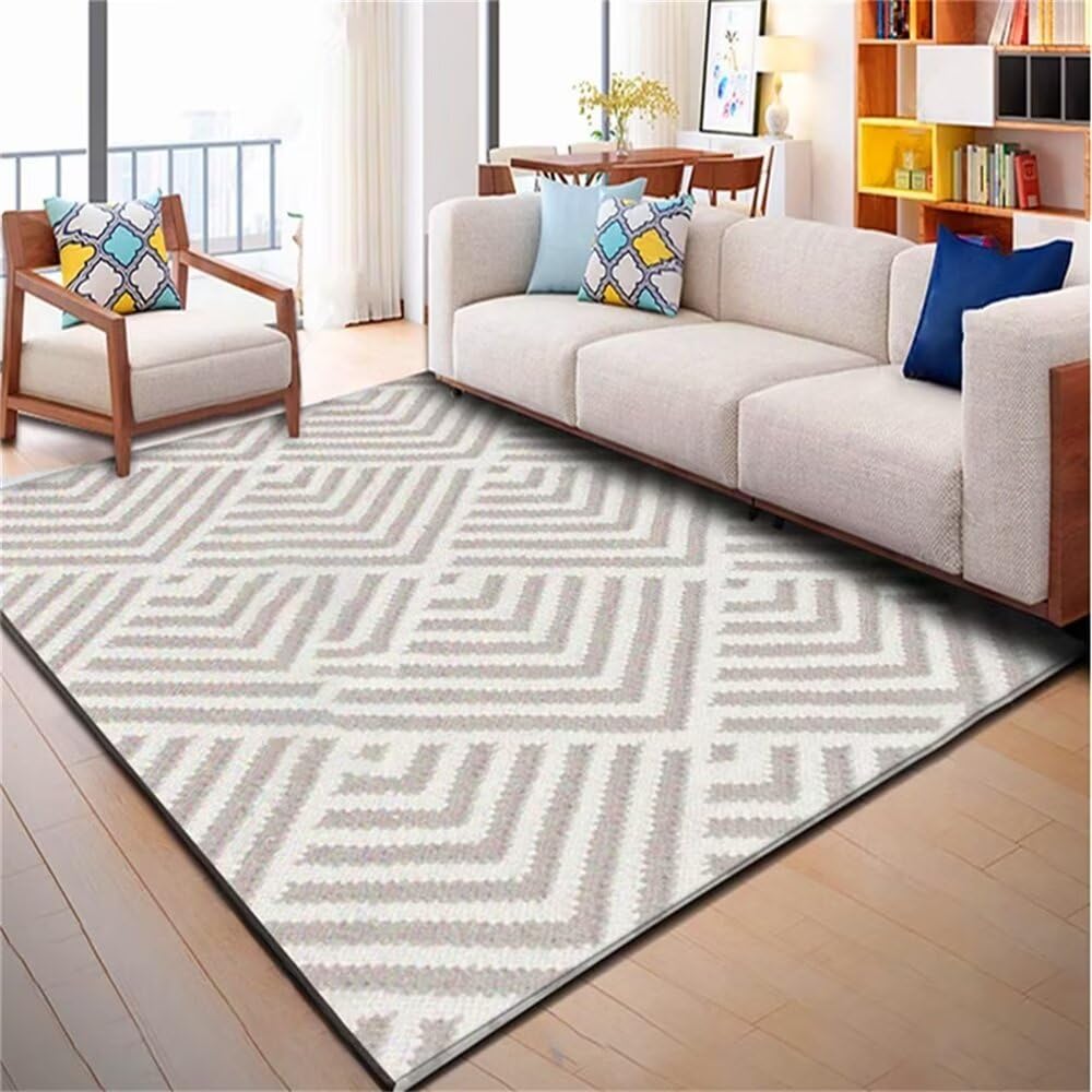 Tapis de salon gris géométrique rectangulaire 180x280 anti-usure
