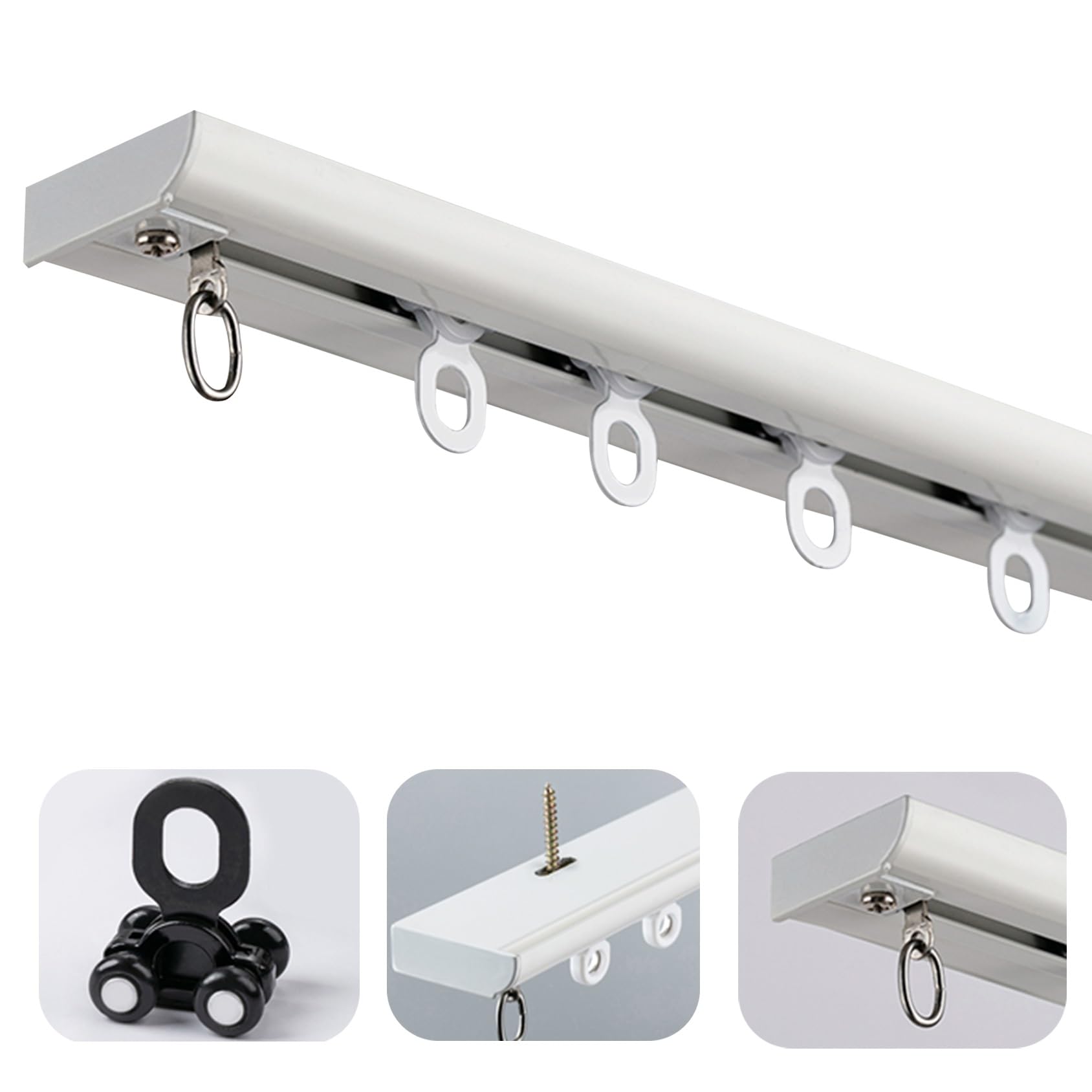 Cmjymx White Ceiling Curtain Track Ceiling Track For Curtains, Drapes, And Room Dividers, Sliding Drop Curtain Rail Set, Ultra-Thin Aluminum Privacy Curtains Rod(,11.2Ft/340Cm)