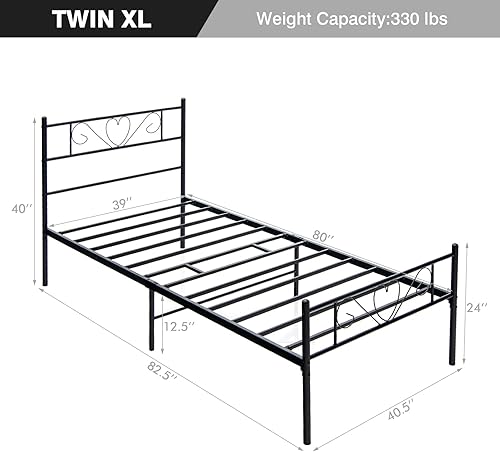 Miniatura 2 de Giantex Base de cama de metal individual XL de 125 pulgadas de alto cama de listones de alta resistencia con cabecera y estribo en forma de corazón