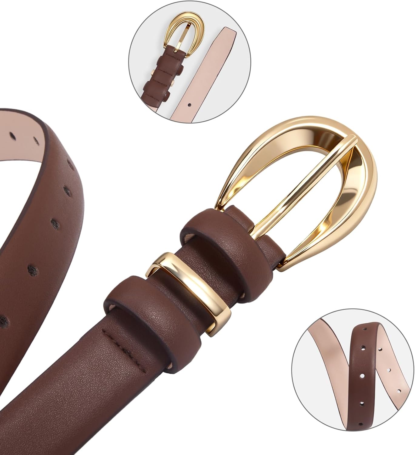 Women Skinny Leather Belts for Jeans Dress Fashion Ladies Faux Belt with Gold Buckle - Image 7