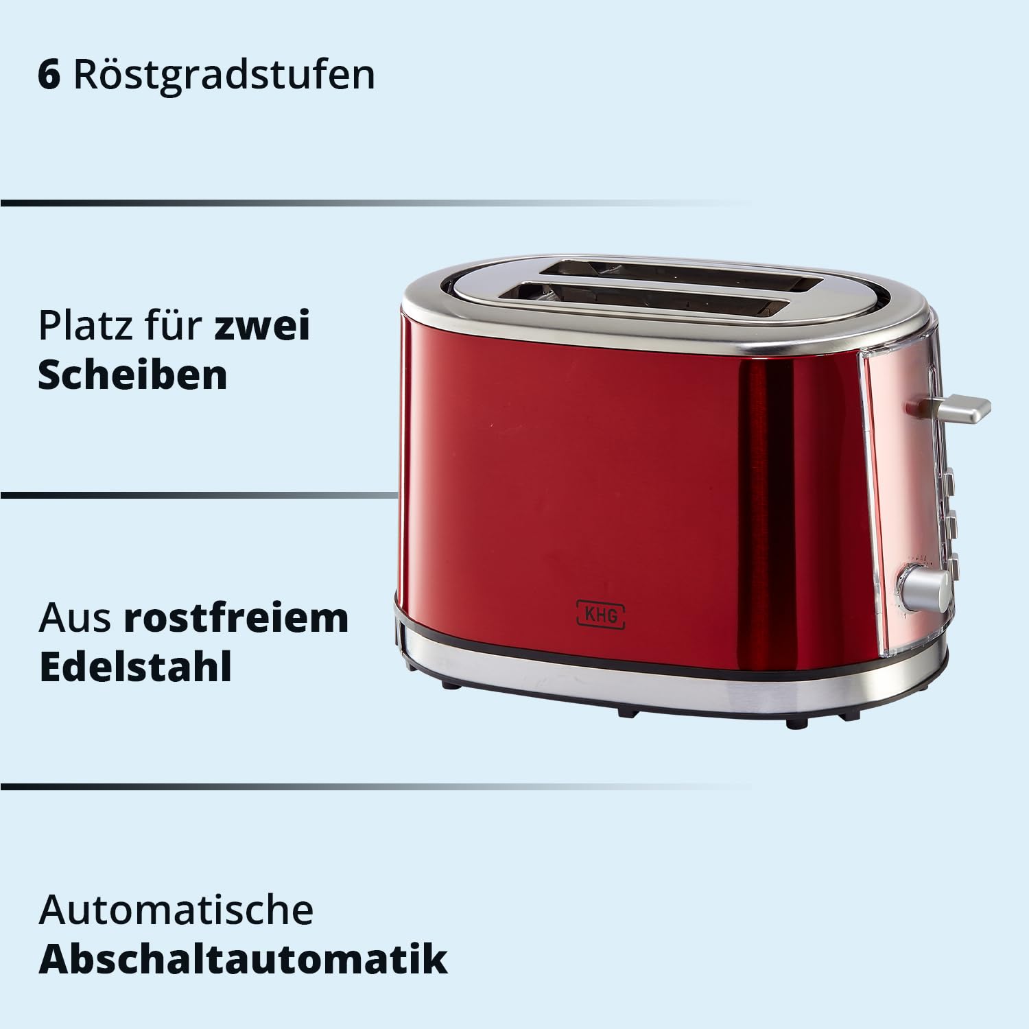 KHG Frühstücksset Wasserkocher Toaster Rot Edelstahl Metallic Chrom 1,7l 2 Toastscheiben