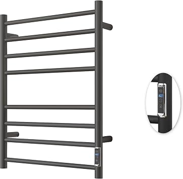 Heated Towel Racks for Bathroom, Wall Mounted Electric Towel Warmer Racks with Timer & Temperature Control, 8 Bar Stainless Steel Towel Heater for Bathroom, Matte Black, Plug-in