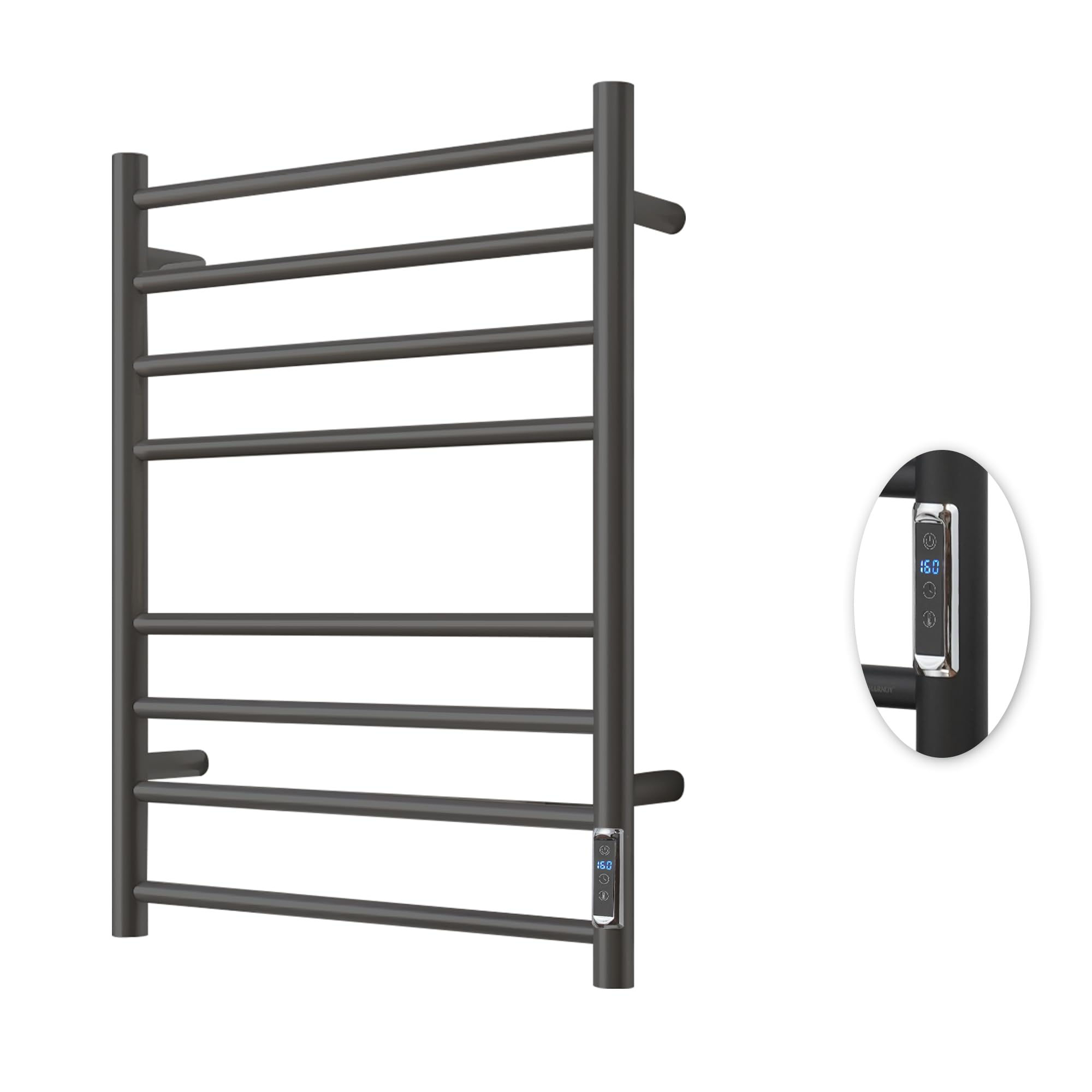 BLARALA Heated Towel Racks for Bathroom, Wall Mounted Electric Towel Warmer Racks with Timer & Temperature Control, 8 Bar Stainless Steel Towel Heater for Bathroom, Matte Black, Plug-in