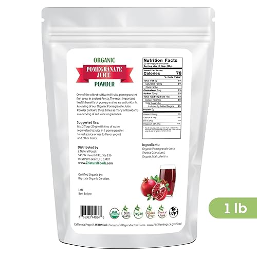 Miniatura 2 de Jugo de granada orgánico en polvo, 1 libra, disfruta del delicioso sabor durante todo el año, potentes beneficios antioxidantes, mezcla en batidos,