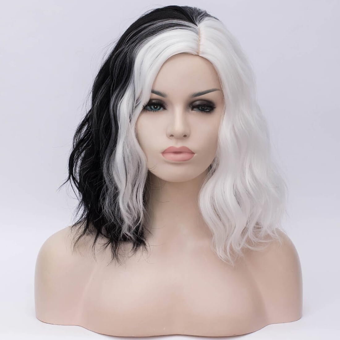 Cying Lin Short Bob Wavy Curly Wig Black and White Wig For Women Cosplay Halloween Wigs Heat Resistant Bob Party Wig Include Wig Cap (Black and White)
