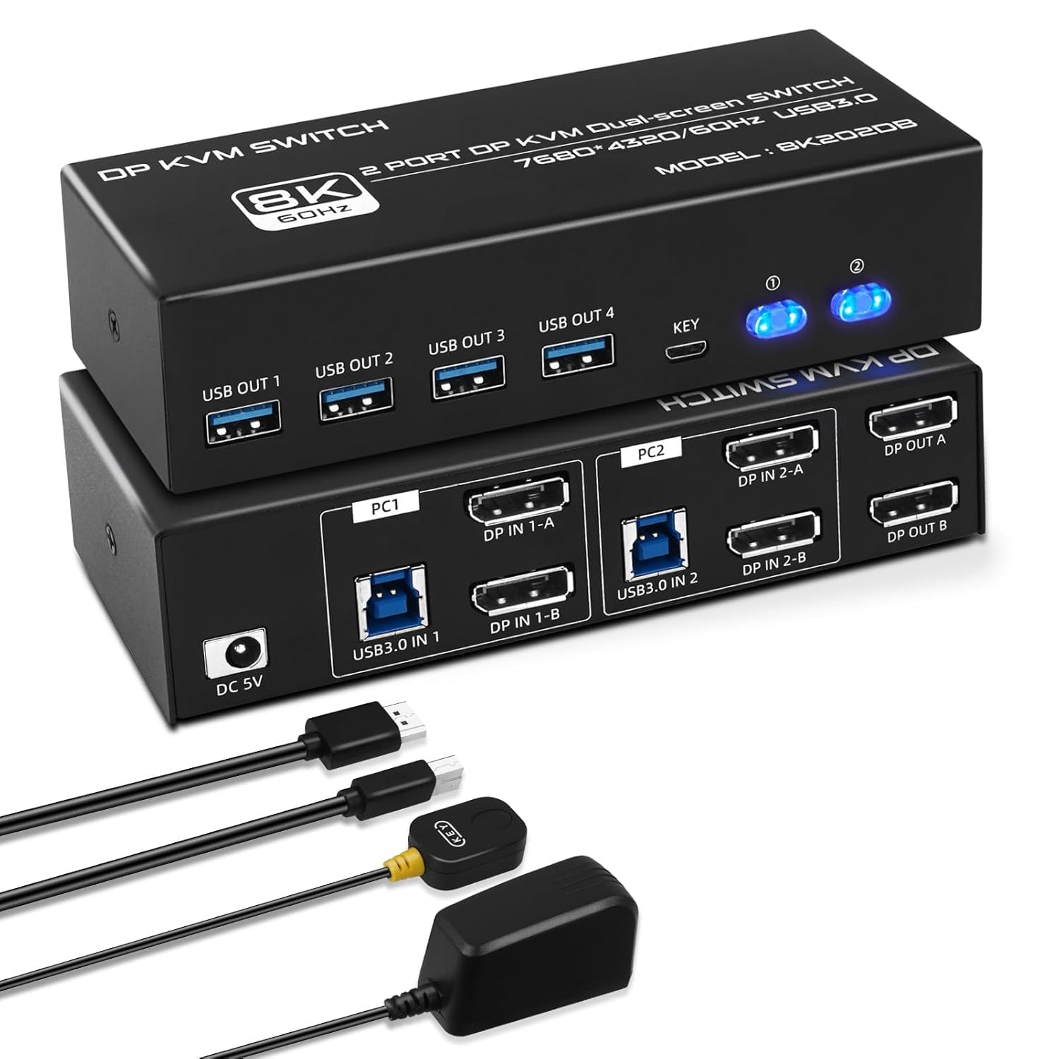 8K DP KVM Switch 2 PC 2 Monitor, Dual Monitor KVM with 4 DP and 2 USB Cables, 4K@120Hz 8K@60Hz Displayport 1.4 and USB 3.0-image-21