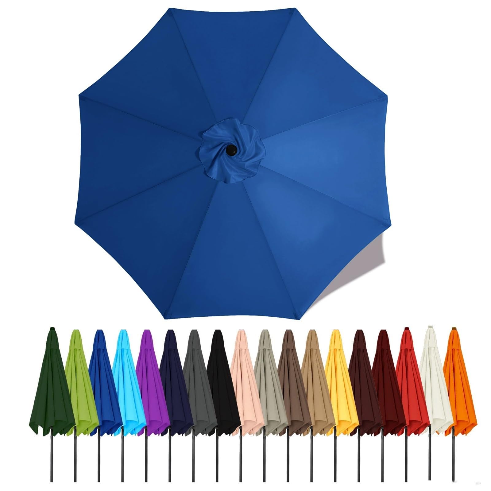 Duchunsheng Umbrella Canopy Replacement Outdoor 6/8 Rib 6FT 7FT 8FT 9FT 10 FT 11FT, Market Patio Table Cover For Backyard Garden Courtyard Swimming Pool Lawn, Market Umbrella Top(Blue,2.7m - 8Ribs)