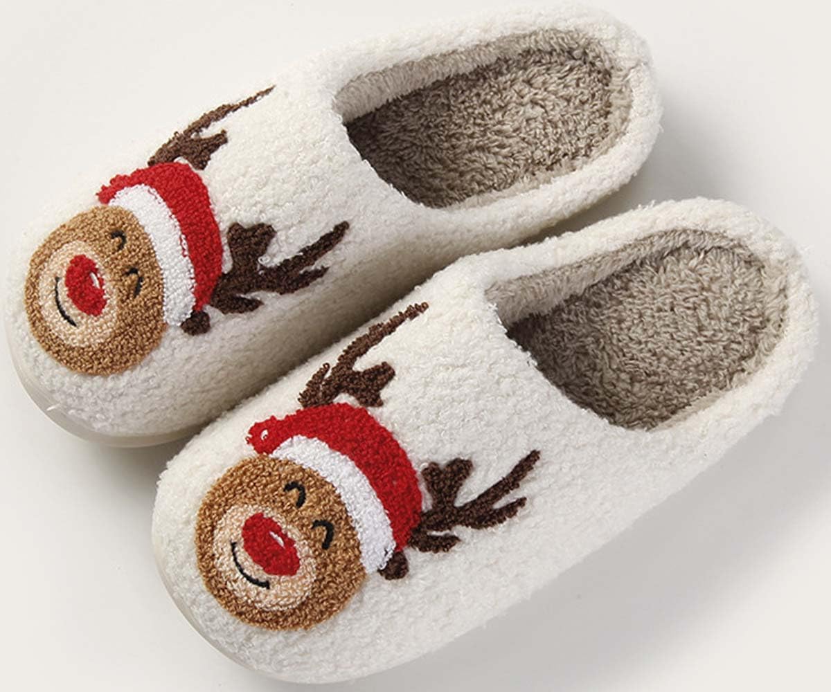Christmas Slippers For Women Men Indoor Soft Warm Cotton Bedroom Reindeer Slippers House Memory Foam Slippers Cozy Fluffy Fall Winter Home Slippers - Image 2