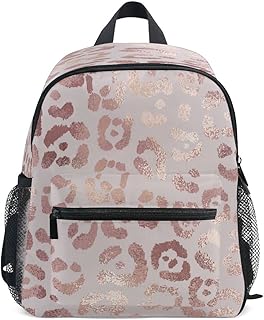 Toddler Backpack Bookbag School Bag Leopard Print Cheetah Rose Gold Travel Bag for Girls Boys Kid with Name Card