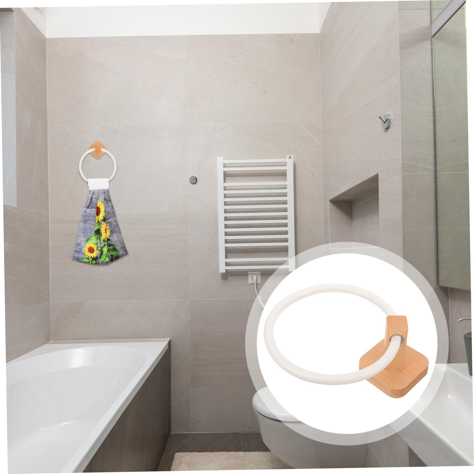 Porta Asciugamani in Legno Beige da Parete Anello Bagno | Struttura Semplice, Stile Classico, Pratico per Asciugamani e Panni, Finitura Chiara