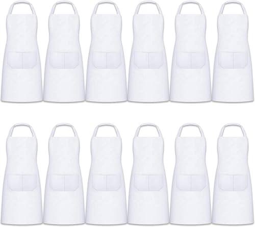 Sumex Paquete de 6 delantales de sublimación lavables a máquina, delantales de cocina para mujeres y hombres, chef, blanco, poliéster, Blanco