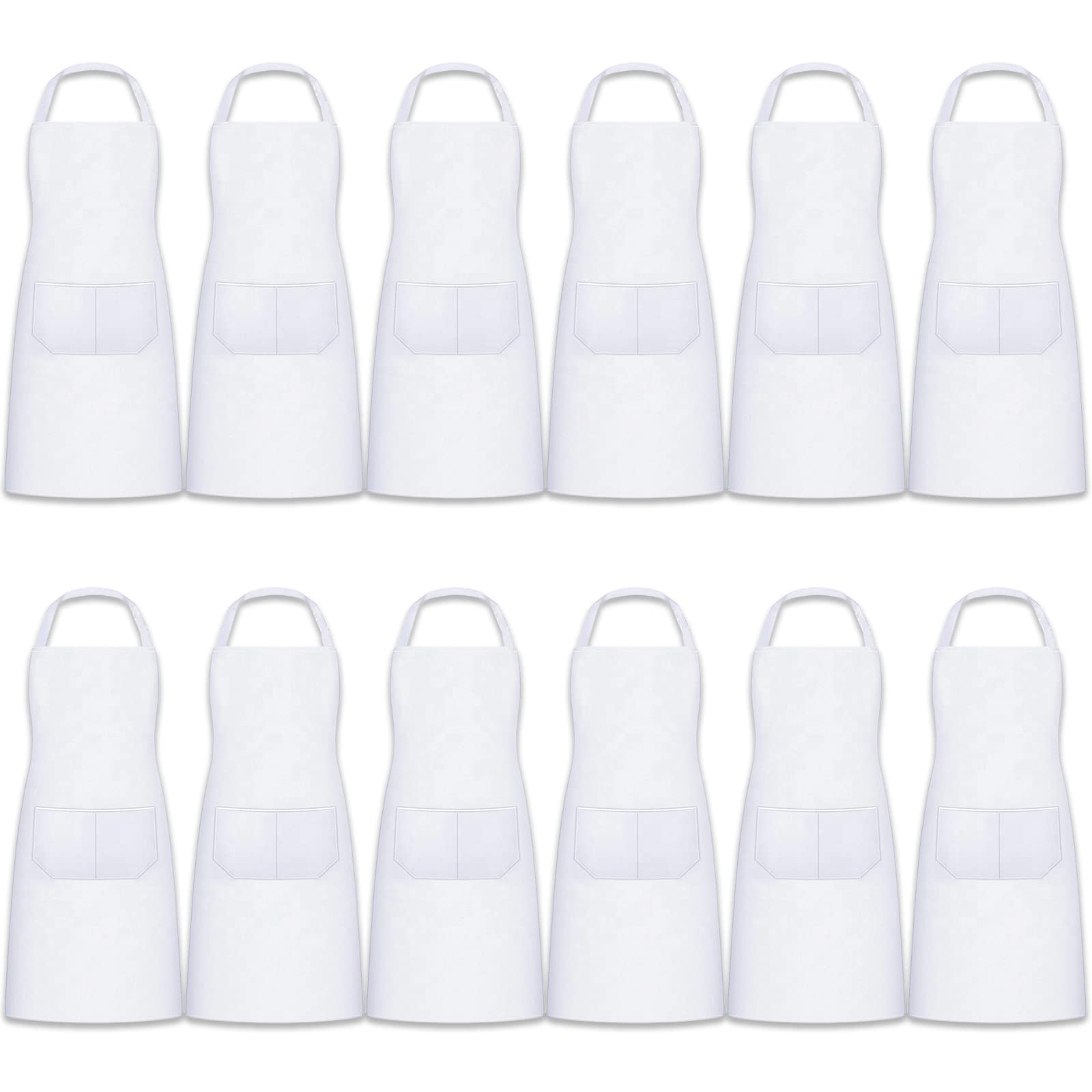 SUMEX 12 Pack Sublimation Blanks Apron Machine Washable Cooking Kitchen Aprons for Women Men Chef,White,Polyester