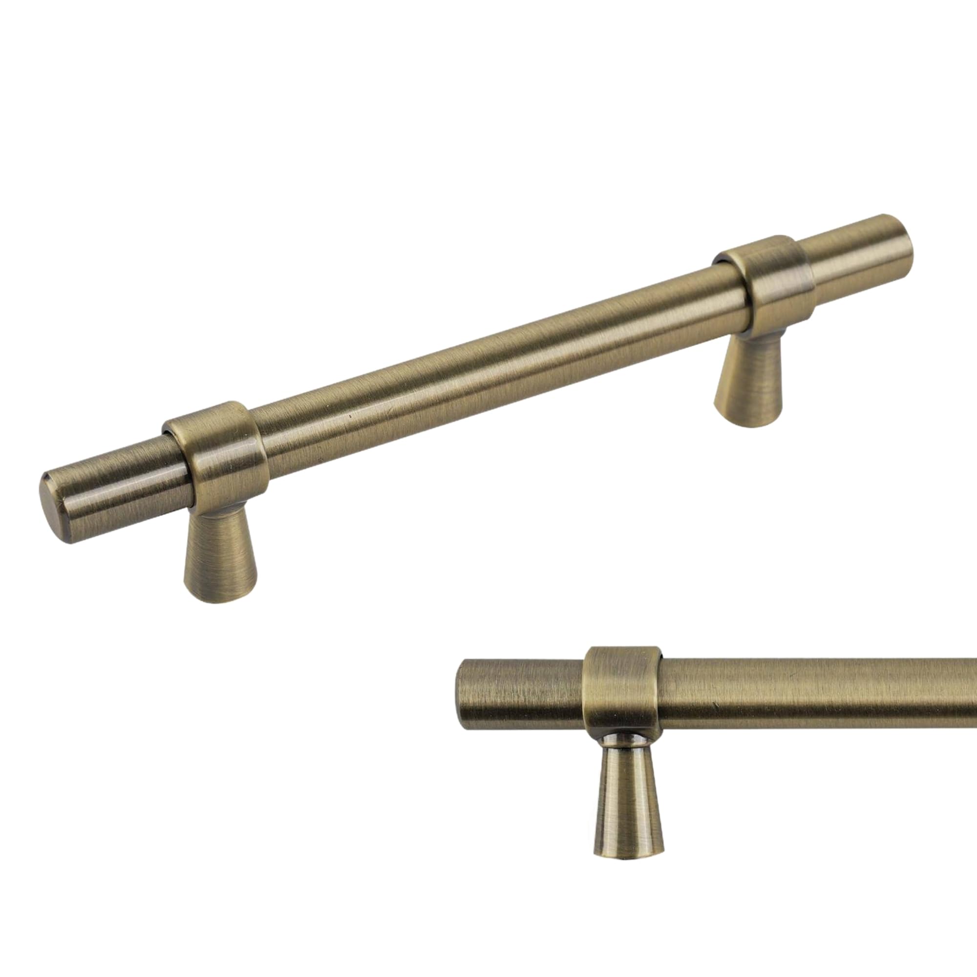 keypak 10 Pack Smooth T-Bar Cabinet Handles, 96mm Hole Centres, Antique Brass - Modern Drawer Pulls for Kitchen Cupboards, Wardrobe Doors, Dresser