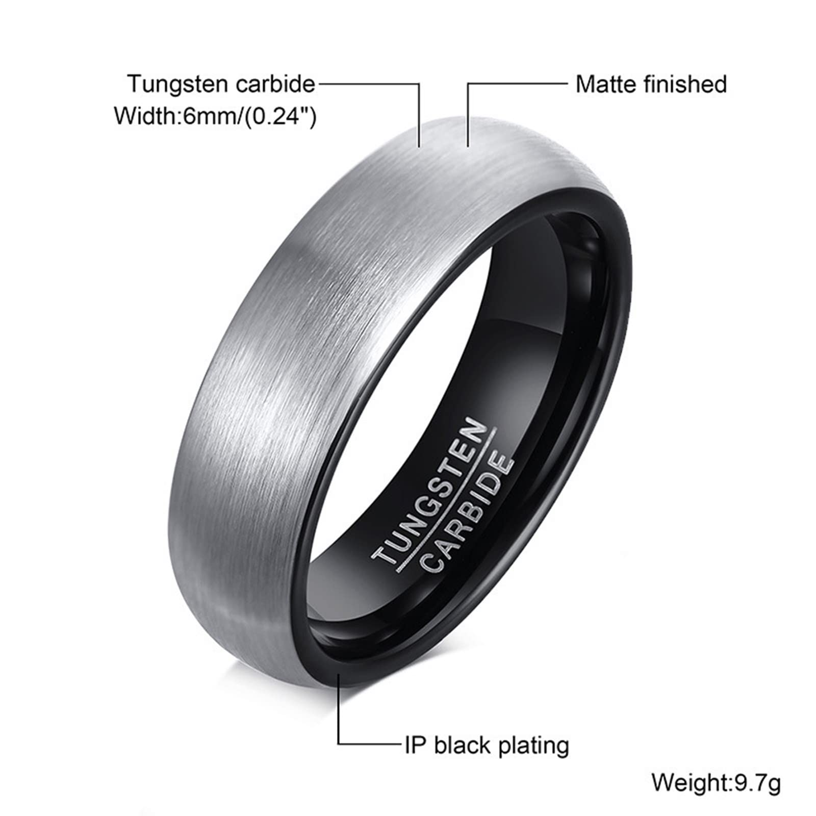 Collares de promesa para parejas, collar largo de tungsteno, anillo negro cepillado de 8 mm, joyería occidental para mujer, W-T 1/2+Men V 1/2, tungsteno, No es una piedra preciosa