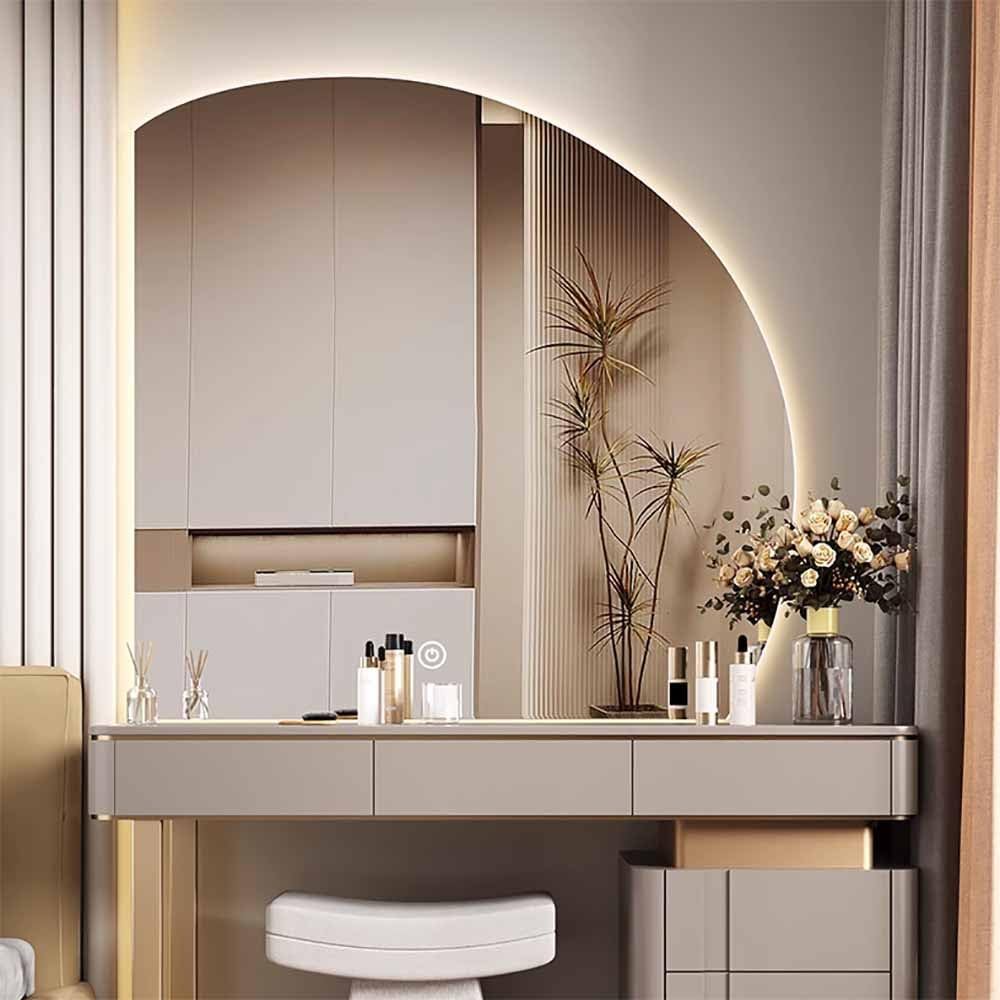 SXFSDOU LED Makeup Mirror for Bathroom 36x36inch Scalloped Anti-Fog Wall 3-Color Dimmable Backlit Decorative with Touch Switch Shatter-Proof Frameless Vanity 40x40inch(Right,28in