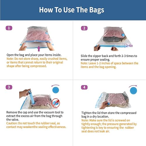 Miniatura 6 de Paquete de 7 bolsas de almacenamiento al vacío pequeñas que ahorran espacio para ropa, viajes, bolsas de compresión con sellado al vacío para ropa,