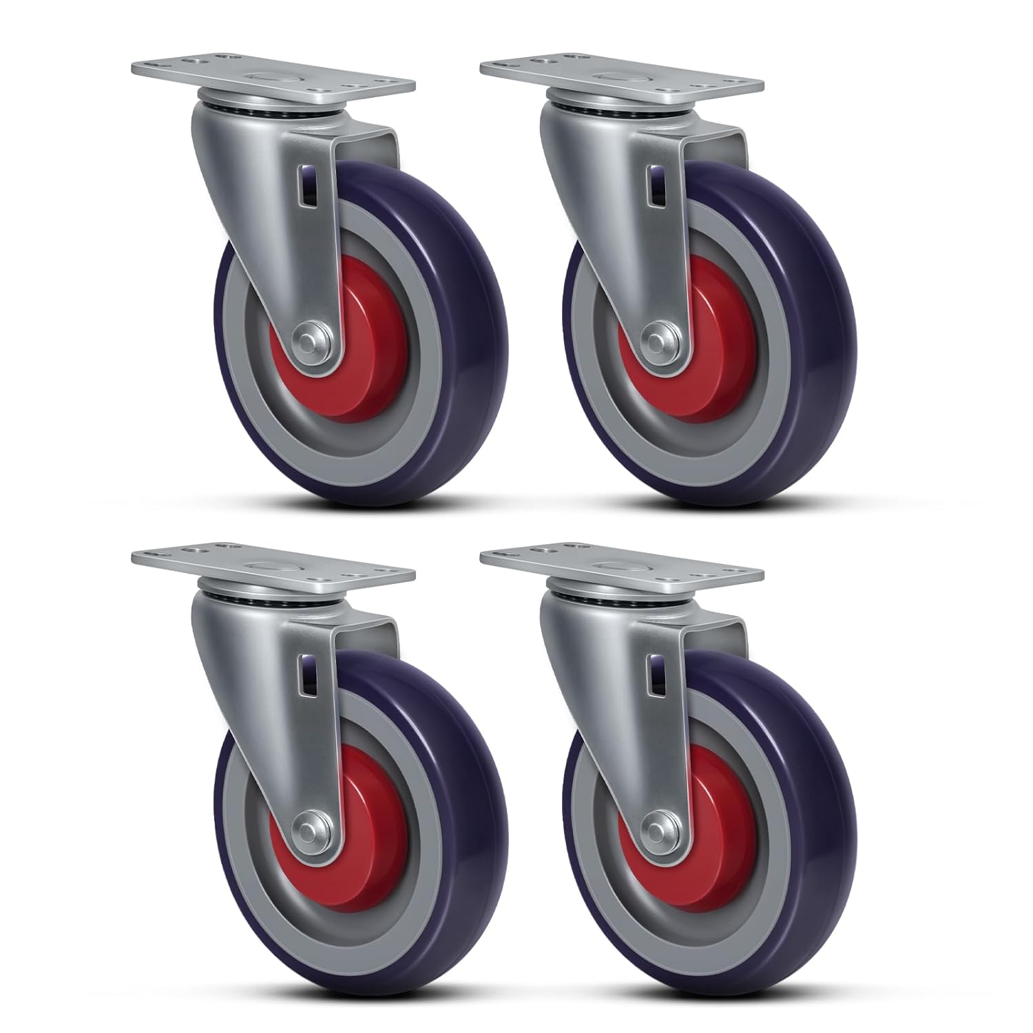 5 Inch Heavy Duty Industrial Casters Set of 4 – Swivel Caster with 1400lbs Capacity, Rubber Caster Wheels for Cart Grocery Retail Stores (4 Swivel)