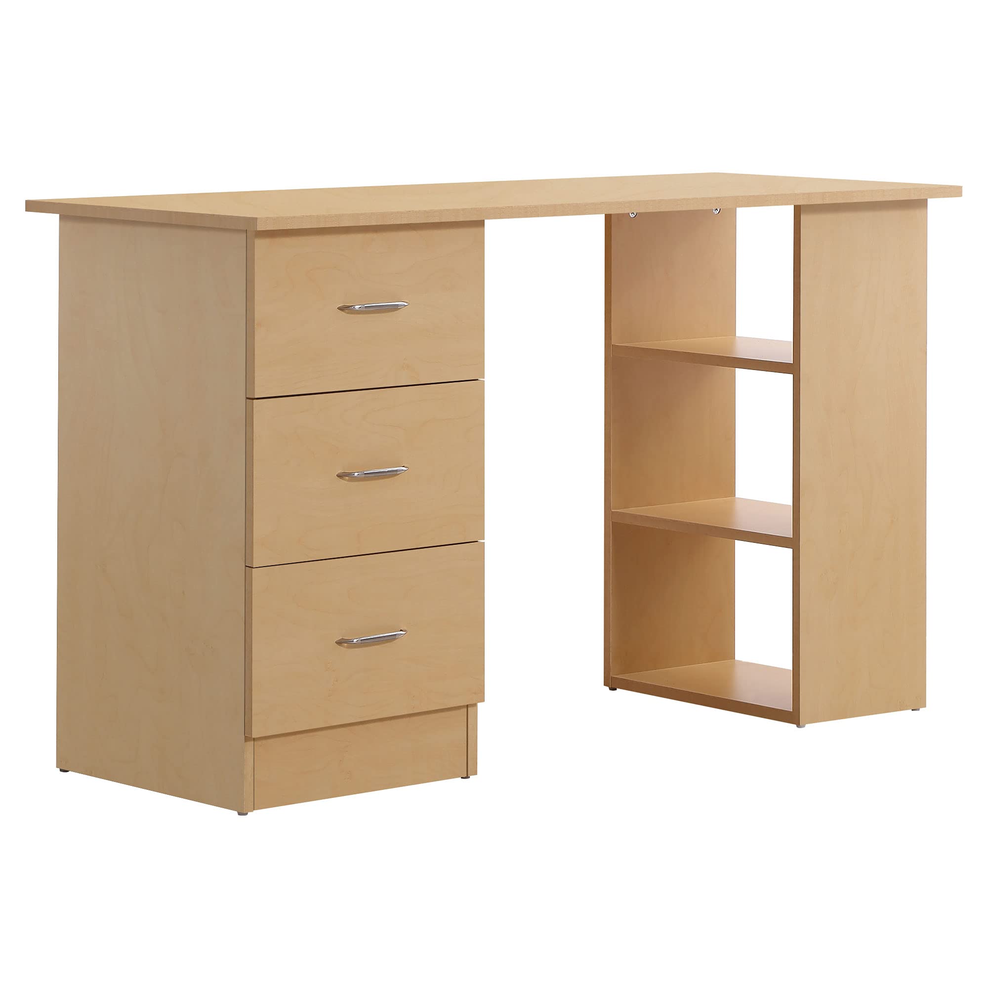 HOMCOM Bureau d'ordinateur avec 3 tiroirs et 3 étagères Ouvertes, 120x49x72cm, Bureau avec Rangement réversible, Style Moderne, Table Informatique pour Chambre, Petit Espace, télétravail, Bois Clair