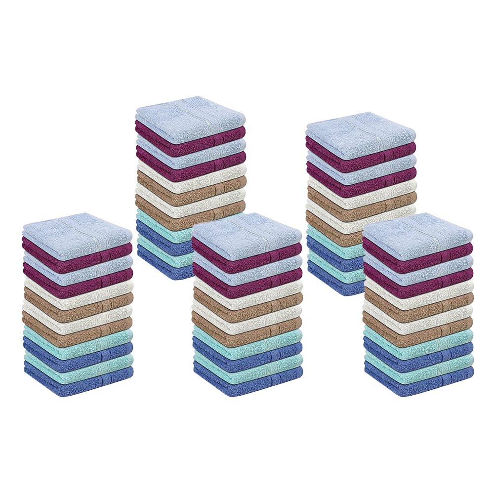 TOALLA 100% Cotton Washcloths 60 Pack|450 GSM|Soft Washcloth for Face|Washcloth Bulk Pack|Washcloth for Body and Face|Highly Absorbent|Fingertip Towel|Washcloth for Bath Room|12 x 12 Inches|Assorted