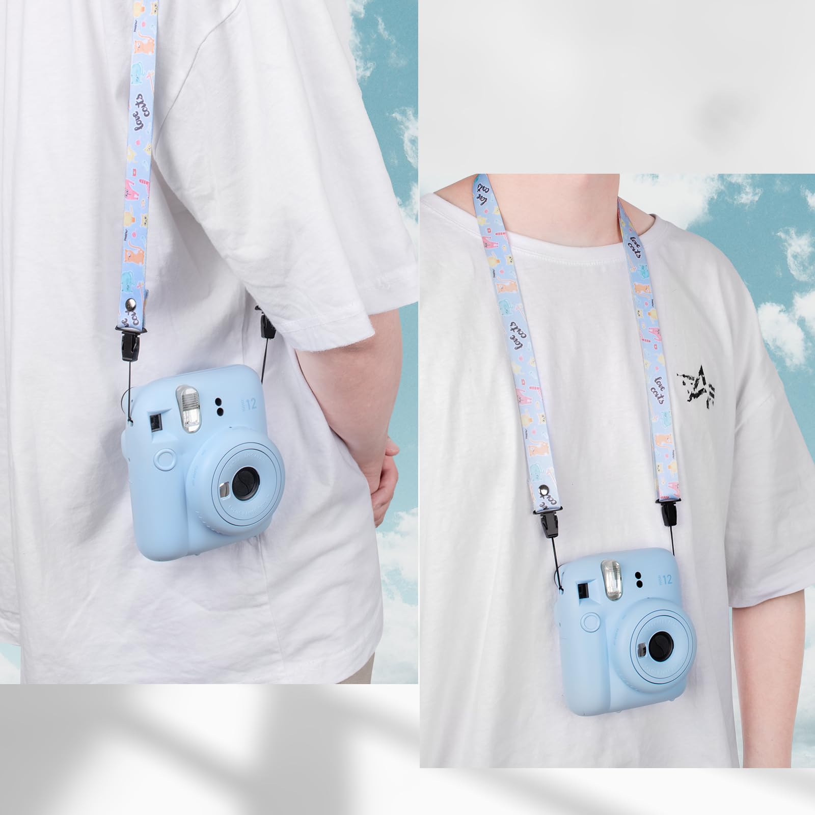VOVMOEYA Lot De 2 Sangles Appareil Photo Enfants - Sangle Cou Réglable Pour Mini Caméra Fujifilm Et IPad, Confortable Et Sécurisée