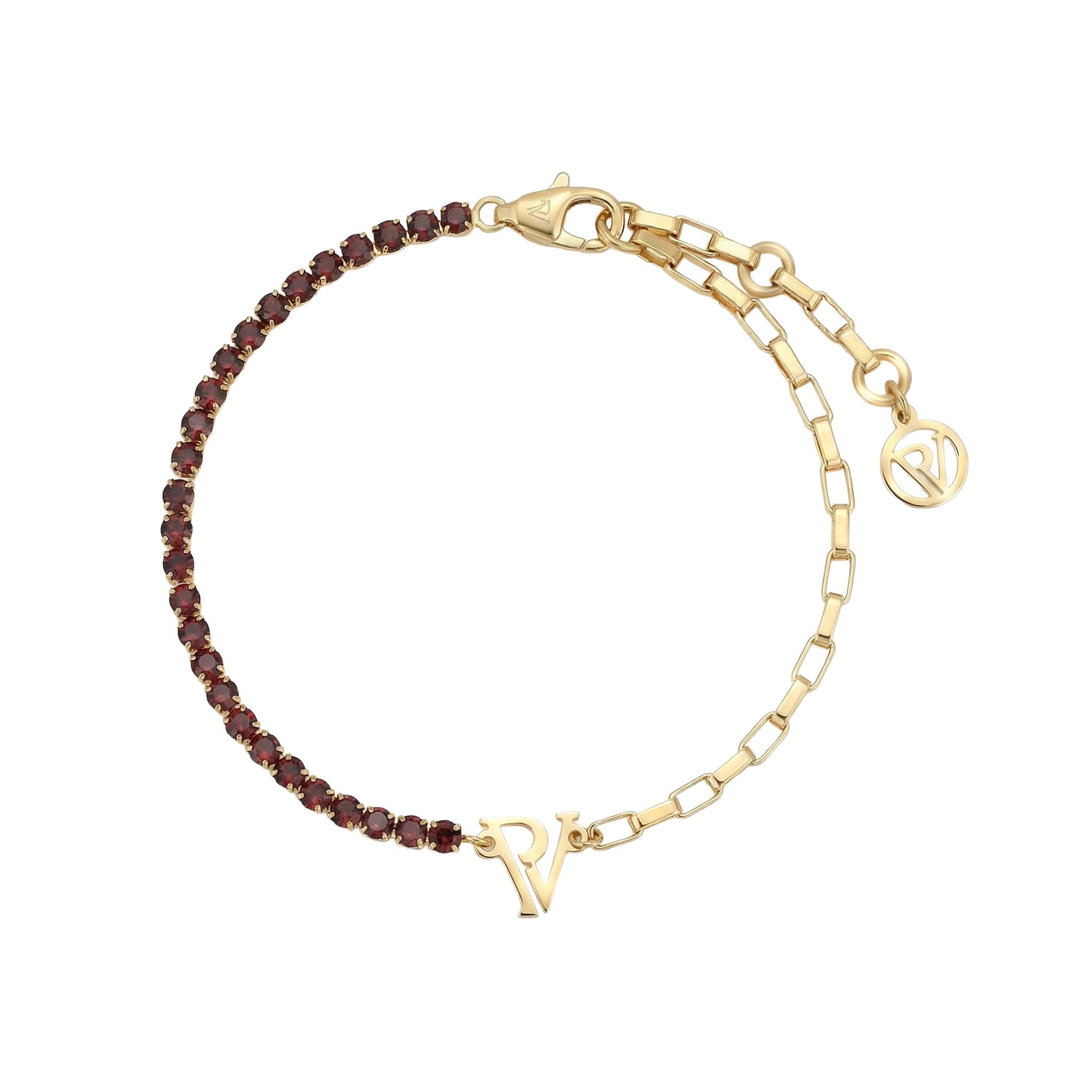 PAUL VALENTINE - Damen Armband Edelstahl - Vergoldet/Golden - mit Zirkonia Stein - PV Logo Anhänger - PV-B0014