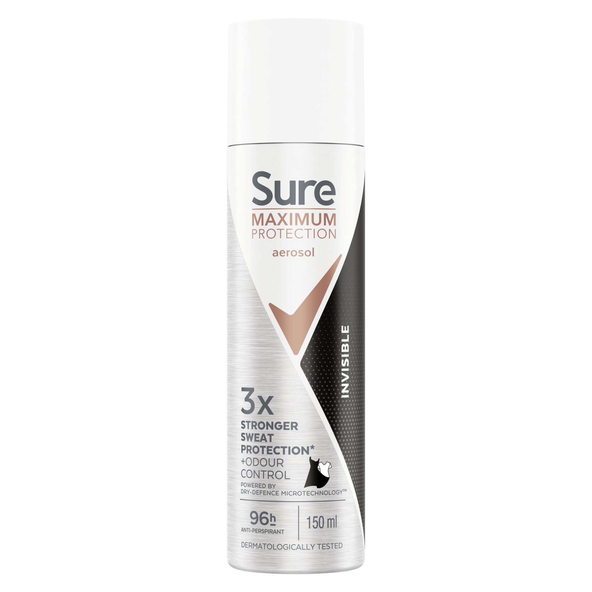 Sure Maximum Protection Invisible Anti-Perspirant Aerosol women's deodorant spray with 3x stronger* sweat protection for 96-hour sweat and odour protection 150 ml