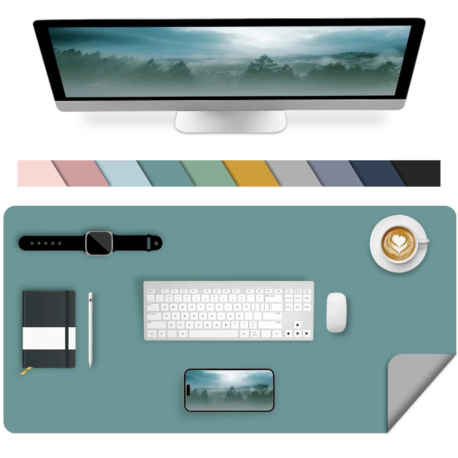 Sevenpers Schreibtischunterlage 80 x 40 cm Laptop Desk Mat Wasserdicht Rutschfest Große Tischunterlage Doppelseitige Schreibtischmatte ideal für Büro, Home & Studium,Blau/Grau