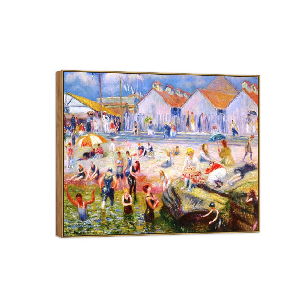 SDYSKKUG William Glackens Canvas Wall Art Prints for Living Room. Beach 4. 85x70cm Wood Frame